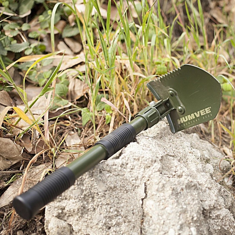 Humvee Folding Shovel, with Pickaxe, Rubber Grip, Olive Drab