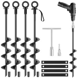 18 Inch Ground Anchors 4 Packs Heavy Duty Fully Welded Trampoline Stakes Screw in Anchors for Swing Set High Wind Tent Hurricane Carport, Shed,Mobile Home