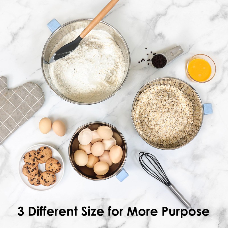 Rorence Stainless Steel Mixing Bowls Set: Non-Slip Silicone Bottom Kitchen