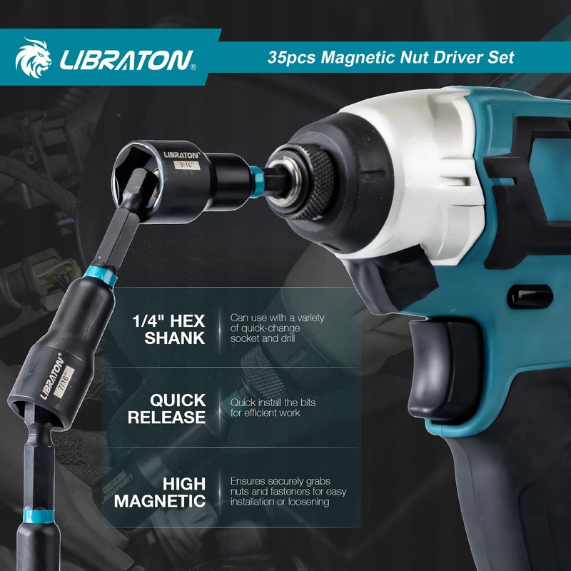 LIBRATON Magnetic Nut Driver Set, 35PCs Impact Driver Bit Set,