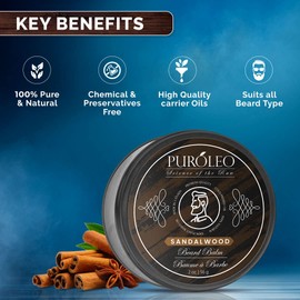 PUROLEO Sandalwood Beard Balm 2oz/56ml (Made In Canada) - Luxury Beard Kit Essential for Men - Unscented and Made in Canada - Infused with Shea Butter, Beeswax, and Argan Oil for a Soft, Smooth and Shiny Beard - Premium Tin Can for Safe Storage - Large P