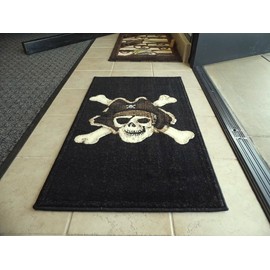 Champion Rugs Pirate Skull Area Rug Design #CR79 (2 Feet X 3 Feet 4 Inch)