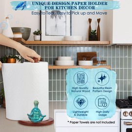 Sea Turtle Paper Towel Holder Gifts for Women,Funny Yoga Turtle Coastal Kitchen Decor,Wooden Stable Countertop Stand with Weighted Base for Beach Home,Bathroom,Ocean Housewarming Gift