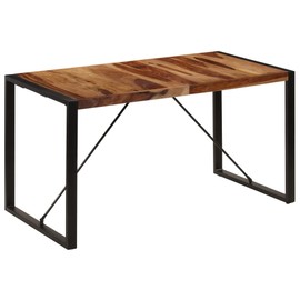 vidaXL Industrial Style Dining Table - Sturdy Construction, Solid Sheesham Wood, Powder-Coated Steel Legs, Easy Assembly, Retro Design, Sheesham Wood Dining Table with Black Finish