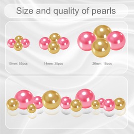 Euddty 105pcs Gold Pink Float Pearls for Vase Filler - No Hole Faux Beads for Water Candles, Centerpieces, Home Table Decor, Christmas - 10/14/20mm