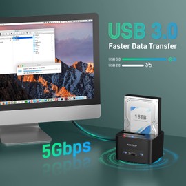 FIDECO Estación de Acoplamiento Disco Duro HDD USB 3.0, con Función de Clonación sin Conexión para HDD SSD SATA de 2,5" y 3,5",Capacidad de 32 TB,Compatible con Tarjeta TF y SD,Windows/Mac OS/Linux