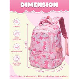 BLUEFAIRY Kids Backpacks for Boys Girls Ages 6-8 Elementary Primary Middle School Bag Back to School Book Bags Mochilas Escolares para Niños Niñas 17 Inch (Pink, Graffiti)