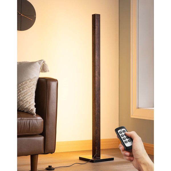 EDISHINE Wooden LED Corner Floor Lamp with Remote, Minimalist Dimmable Atmosphere Light, Modern Standing Mood Lighting for Living Room, Bedroom, Studio, Office, 7 Color Temperature 2700~6000K, 46"