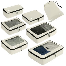 ECOHUB Packing Cubes for Suitcase 7 PCS Travel Organiser Packing Bags Recycled PET Eco Friendly Travel Accessories Shoes Bags for Travel Storage Bag Luggage Organiser Bags Travel Pouch(Beige)