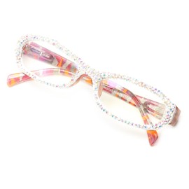 bullabulling Sophisticated Cat Eye Reading Glasses for Women Stylish Rhinestone Narrow Ladies Computer Readers Glasses (AB, 3.0, x)