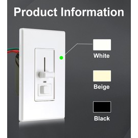 CLOUDY BAY in Wall Dimmer Switch for LED Light/CFL/Incandescent,3-Way Single Pole Dimmable Slide,600 Watt max,Cover Plate Included,White