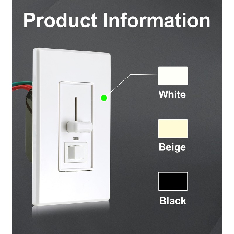 CLOUDY BAY in Wall Dimmer Switch for LED Light/CFL/Incandescent,3-Way Single