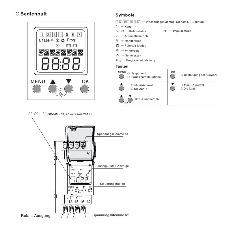 TH-35 LCD Digital Timer, DIN Rail, 1 Channel, 52 Programmes
