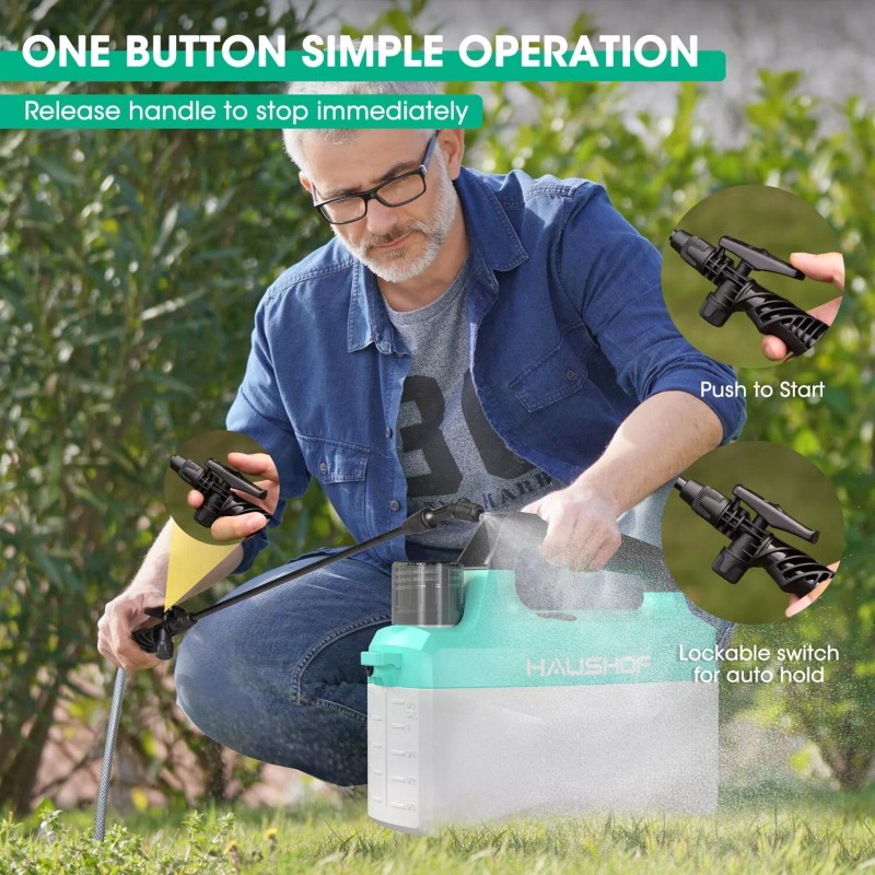 HAUSHOF Battery Powered Sprayer 1.35 Gallon/5L Rechargeable w/Adjustable Nozzles