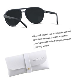 ANDWOOD Retro Polarized Aviator Sunglasses for Women Men Classic 70s Vintage Trendy Square Aviators Super Dark Black Lens Sensitive Eyes