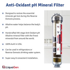 LiquaGen - Antioxidant pH Mineral Water Filter : Alkaline/ORP Negative/KDF 55 | Post Membrane for Reverse Osmosis - 2" x 10" | Made In USA
