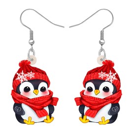 LONYOO Christmas Penguin Earrings for Women Gifts Dangle Jewelry Red Santa Hat Scarf Charms Decorations (Red)