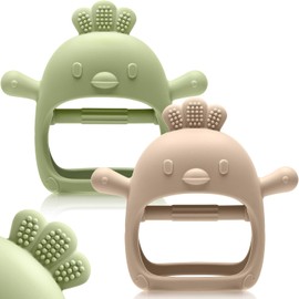 2 paquetes de juguetes de dentición para bebés de 0 a 6 meses y de 6 a 12 meses, mordedores para bebés que nunca se caen, guantes de dentición para bebés de 0, 3, 6, 9, 12 meses, juguetes calmantes de