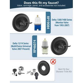 Replacement 4“ Magnetic Handheld Shower Faucet Tub Trim Kit for Delta 1300/1400& 13/14 Series, 6 Setting Shower Head& Handle Set, Matte Black (Valve& Catridge Not Inclued)