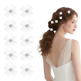 Dcsfadq 10 Stück Weiße Blumen Haarspangen Damen, Glitzern Strass Haarklammer für Braut, Kommunion Mädchen Haarschmuck, Hochzeit Kopfschmuck Haar Accessoires