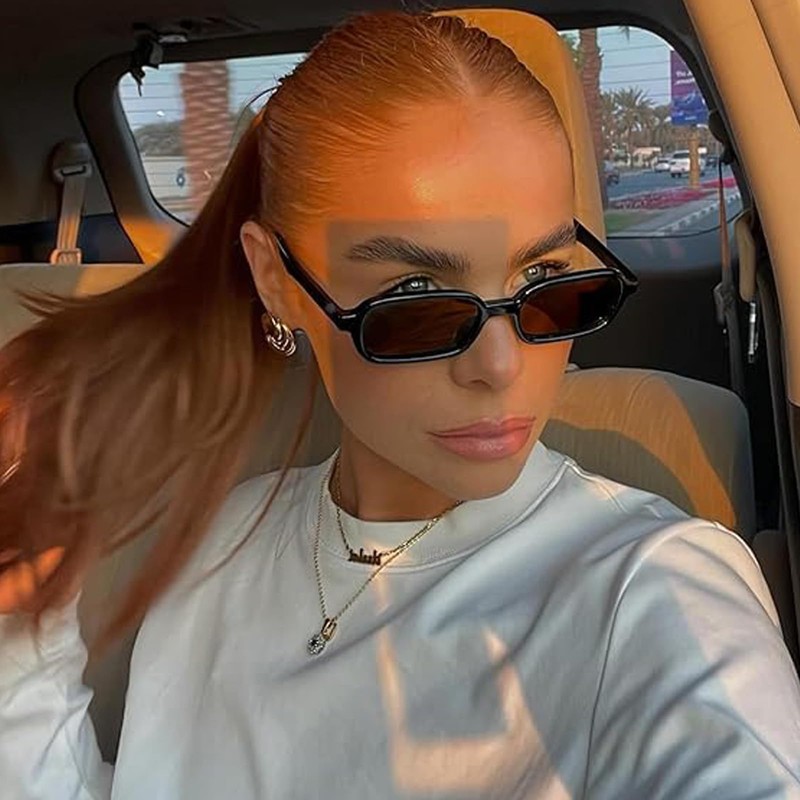 Laurinny Retro Rectangular Sunglasses 90s Rectangle Narrow Glasses Sunglasses Women's