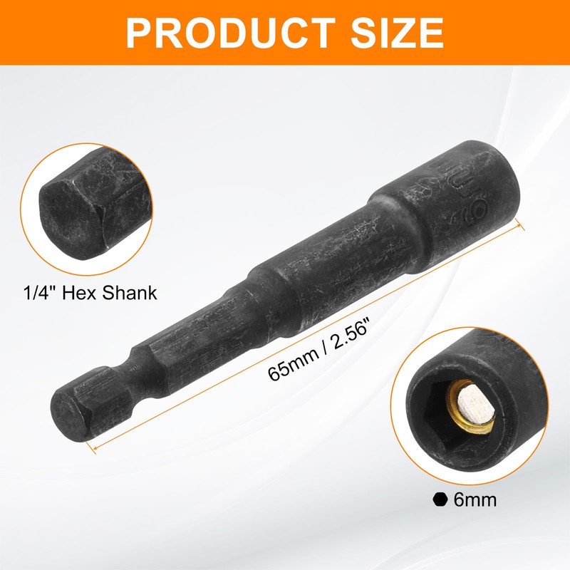 HARFINGTON Magnetic Nut Driver 6mm Hex Drive Socket CR-V Steel