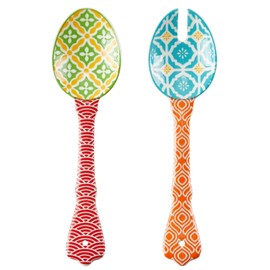 9" Ceramic Salad Servers, Set of 2, Orange & Red