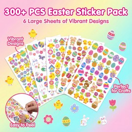 Naler 300 PCS Easter Stickers Sheet Assorted Bunny Mini Stickers for Easter Party Favor DIY Craft Art Making Decoration, 6-Pack