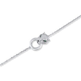 Santuzza 925 Sterling Silver Panther Bracelet Cubic Zirconia Green Spinel Leopard Jaguar Bracelets for Women