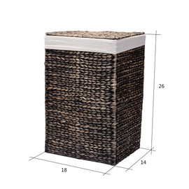 Handmade Wicker Laundry Hampers - Set of 2 Water Hyacinth Storage Baskets with Integrated Handles, Removable Liners, and Lids by Villacera (Natural)