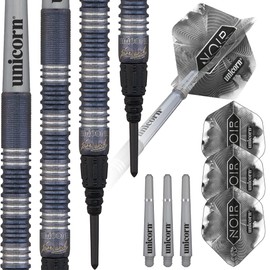 Unicorn Soft Tip Darts Set | James 'The Machine' Wade Noir Organic | 70% Tungsten Barrels with Black Titanium Coating| Epic Tips | 18 g