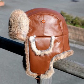 Green in a bottle hot shell leather thermal hat for winter cold weather protection, great for winter trips and walking fishing, Braun