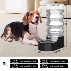 Sfozstra 9L Automatic Pet Waterer, 100% BPA Free, Stainless Steel Gravity Feeder, Convenient Drinking Water Dispenser Designed for Dogs and Cats (Black, 9L)