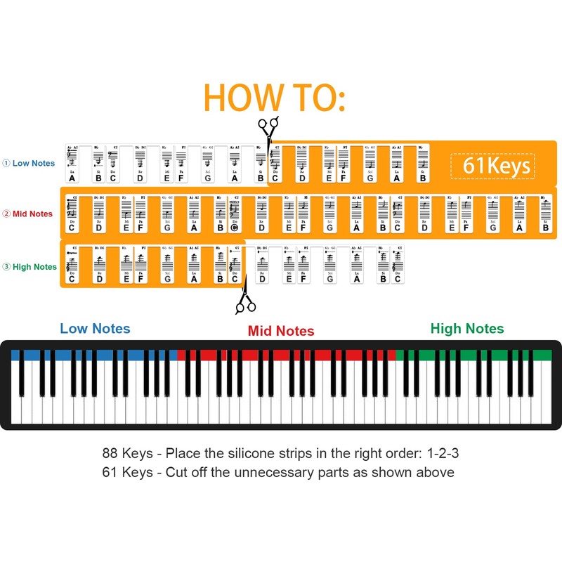 Removable Piano Keyboard Note Labels, Silicone Piano Notes Stickers Guide