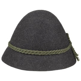 Classic Schinderhannes Traditional Hat - Alpine Hat Made of Wool Felt - Jadgd Hat with Cord Set - Shepherd Hat with Grosgrain Lining Band - Felt Hat Summer / Winter - Men's Hat Anthracite 60 cm,