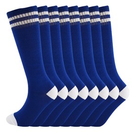 SOCKSDIARY Knee High Socks for Kids, Cotton Soccer Socks for Boys, Girls, Toddlers…… (US, Age, 6 Years, 10 Years, 4 Pairs Blue)