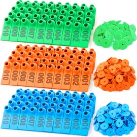 DoubleFill 300 Pcs Livestock Ear Tags for Sheep Goat Cattle 001-100 Number Plastic Sheep Ear Tags for Cow Pig Dog Deer Horse Farm Animal Identification(Green,Blue,Orange)