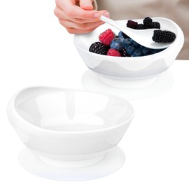 2Pack Spill Proof Scoop Bowl with Non-Skid Suction Base, Adaptive Self-Feeding Dinnerware for Elderly and Disabled(White)