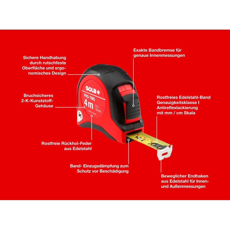 SOLA PRO-TMS - Rustproof Tape Measure 4 m / 19