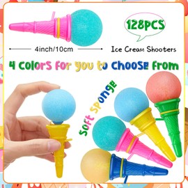 Meooeck 128 Pcs Ice Cream Shooter Bulk 4 Inch Ice Cream Prizes Cone Ice Cream Party Favors Foam Ball Launcher for Girls and Boys Carnival Birthday Game Prizes Decorations