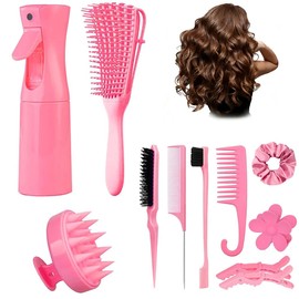 Set de cepillos para el pelo de 11 piezas con botella de spraySet de peinado portátil de viaje, húmedo y seco, para pelo fino y gruesoPeine cepillo de cerdas