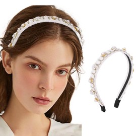 Woeoe Pearl Flower Headband White No Slip Hairband Bridal Wedding Hair Hoop Party Festival Hair Accessories for Women Girls