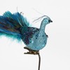 Glitter Blue Peacock Christmas Tree Ornaments with Clips 11inch Feathered