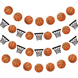 Basketball Party Banner, Basketball Birthday Hanging Decoration, 4 Long Basketball Birthday Party Decoration Without DIY Party Decoration for Boys Basketball Fans