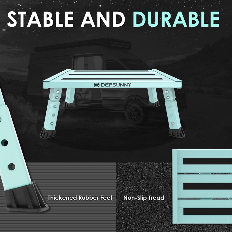 DEPSUNNY Adjustable Height Aluminum RV Step, Stable Foldable Platform Step