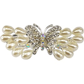 Bridal Butterfly Faux White Pearl and Crystal Hair Barette - Gorgeous - Perfect for Bride/graduation/sweet Sixteen+ Gift Bag