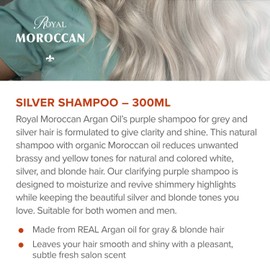 Mejor champú plateado 300 ml | Champú púrpura para cabello rubio y gris | Champú para cabello rubio y cabello gris | Champú con luces para cabello rubio y plateado | Champú antiamarillo | Sin parabenos | Royal Moroccan Argan Oil Productos para el cabello
