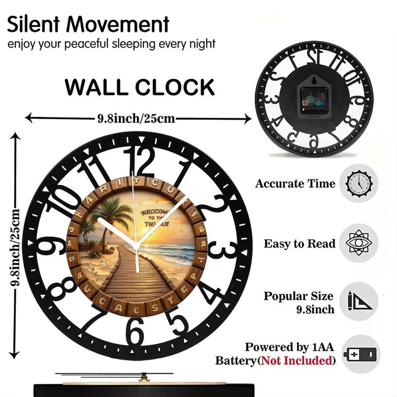 25cm Round Iron Clock Featuring a Running Horse Silhouette in