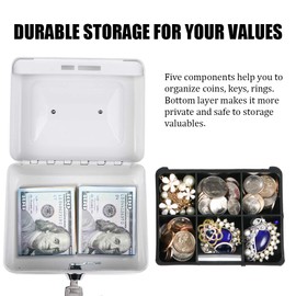 Cash Box with Money Tray, Parrency Small Money Box with Key Lock, 6" x 4 4/5" x 3", White