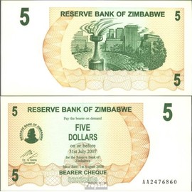 Prophila Collection Banknote Zimbabwe Pick-Nr: 38 UNC 2006 5 Dollars (Banknotes for Collectors - No Payment Method)